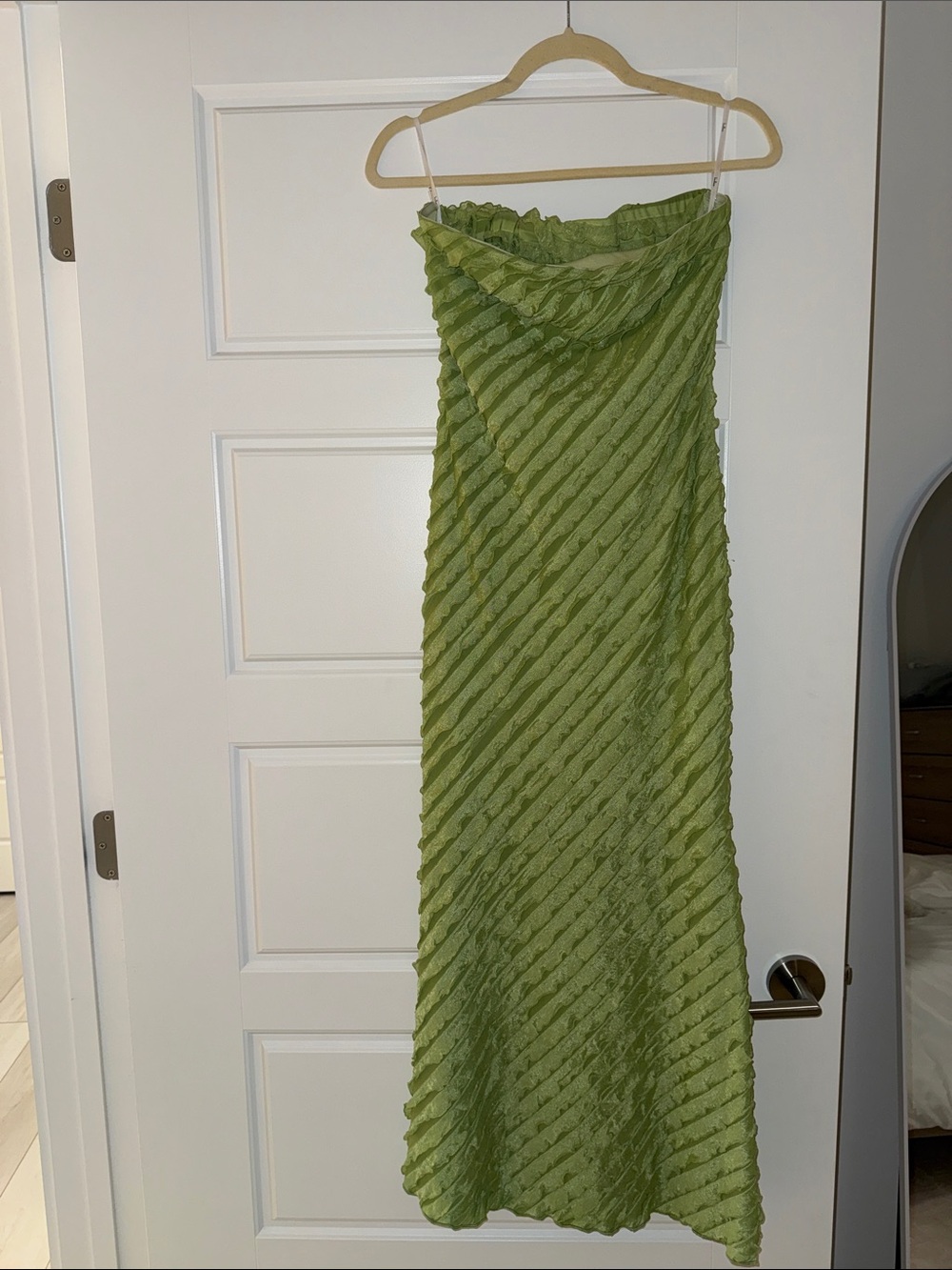 Lulu's Olive Green Diagonal Ribbed Maxi Slip Dress